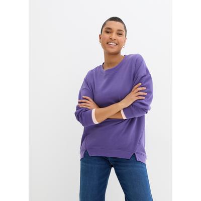 Sweatshirt BONPRIX "Oversize-Sweatshirt", Damen, Gr. 44/46 (L), lila (hyazinthenlila), Sweatware, Obermaterial: 60% Baumwolle, 40% Polyester, unifarben, lässig geschnitten hüftbedeckend, Rundhals, angesetztes Bündchen, Sweatshirts Sweatshirt, mit...