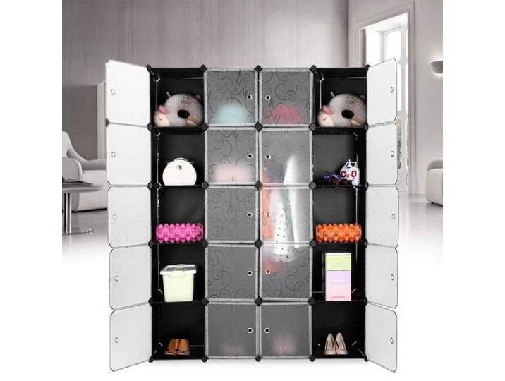 Armoire à Vêtement Penderie en Plastique - 20 Cubes - Gaufrage Noir et Blanc