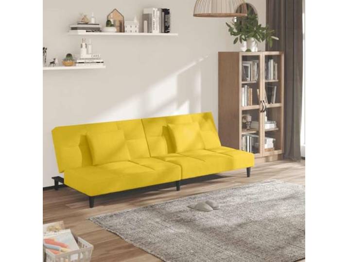 HEFZGDB Schlafsofa 2-Sitzer Gelb Samt mit 2 Kissen – 2-in-1 Funktionsmöbel für Gästeübernachtung, bequemes Sitzgelegenheit, robuster Holzrahmen, platzsparend für Wohnzimmer,