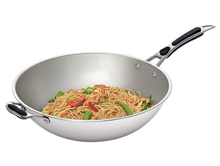 Bartscher 105981 Wokpfanne, Kaltgriffe - Stiel und Gegengriff (Edelstahl, 6 Liter)