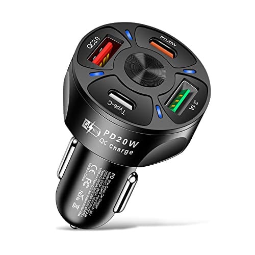 Olakey Sigarettenaansteker USB C Autolader met PD & QC3.0, Zwart, BK358-2PD-H