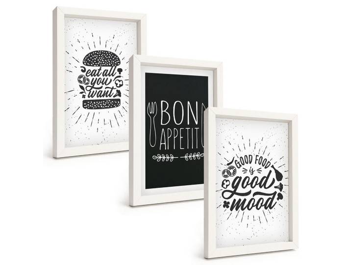 Tulup Bilder SET 3er Set - 20x30 cm Weißer Rahmen - Grafiken, Lebensmittel, kulinarische Slogans, Kunststoff, Rechteckig, 20x30 cm, gerahmt, Bilder & Rahmen, Bilder