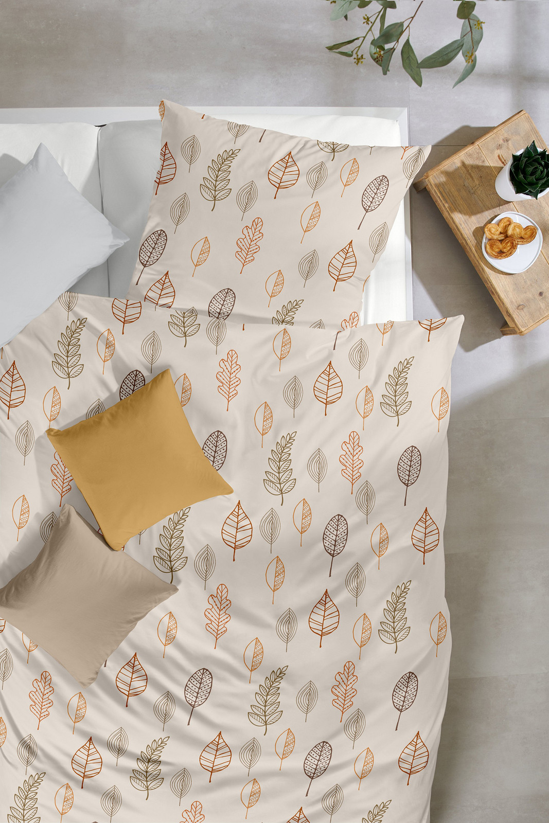 home24 Bevertien beddengoed Autumn Leaf bruin beige met bloemenmotief