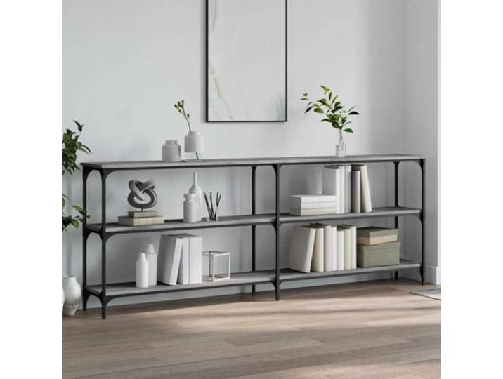 Konsolentisch Sonoma, Grau, 200 x 29 x 75 cm, Holz Metallrahmen, Industrie-Stil, sechs verstellbare Beine, Wandbefestigung im Lieferumfang enthalten, Stauraum für den