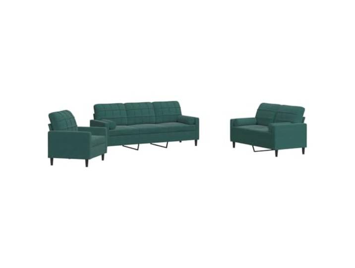 Todiikf 3-Teilig Couchgarnitur mit Kissen Dunkelgrün Samt Sofa Set Eleganter Dreisitzer Zweisitzer und Sesselsatz aus weichem Polstersamt für stilvolle Gemütlichkeit im Wohnzimmer