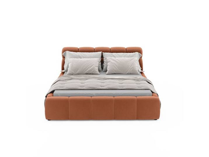 Lit coffre 140x200 cm JULIA effet bubble tissu terracota