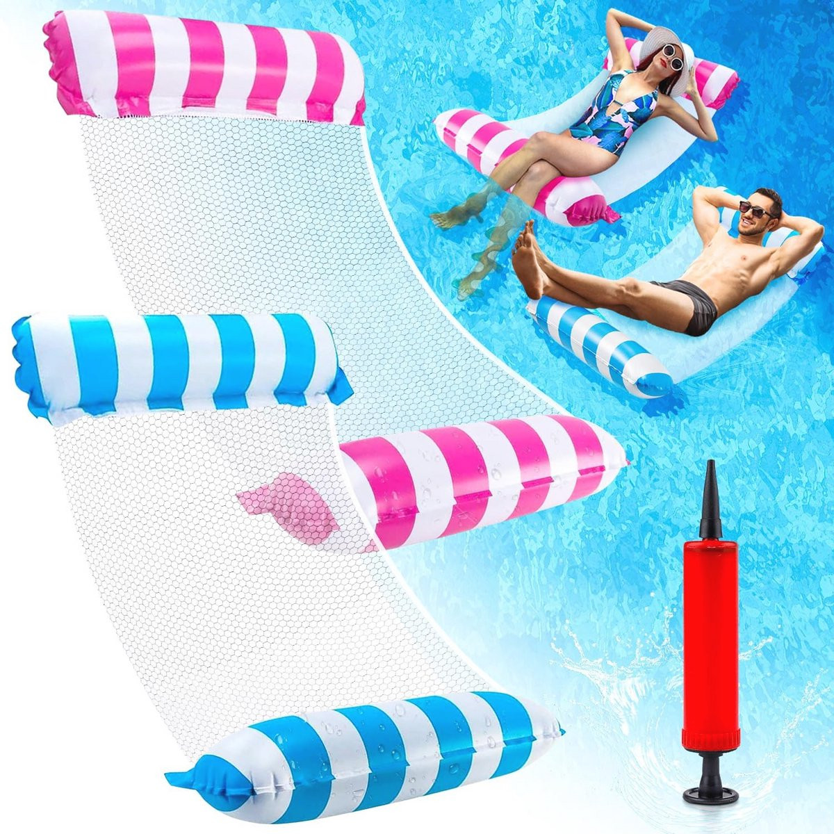 2-Pack Opblaasbare Water Float en Hangmat voor Zwembaden