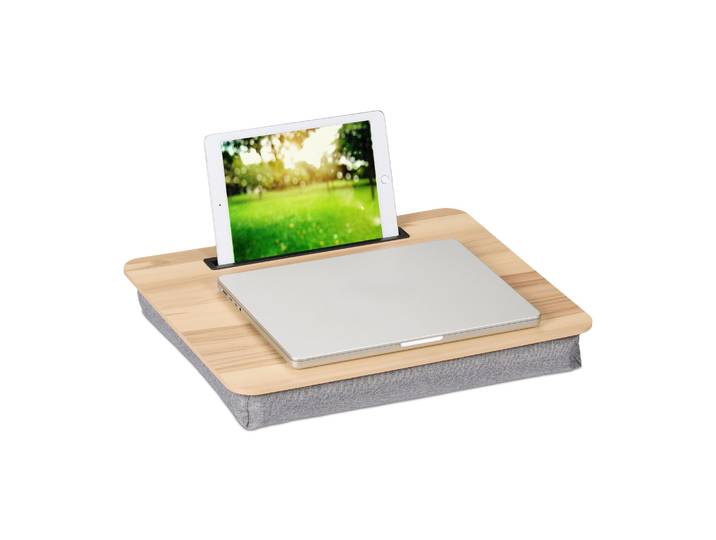 Laptopkissen mit Handyhalter Hellbraun-Grau