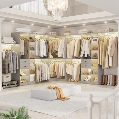Rackcog Navada 95'' - 188'' Closet System with Hanging Rods, Set of 3 Corner Closet Organizer with Drawers and Shelves