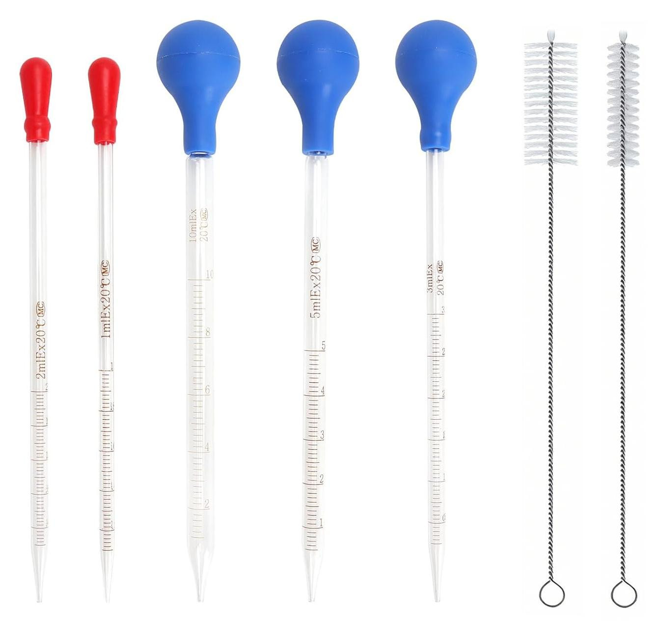 5-delige glazen pipetset met siliconen afsluitdop, 1 ml - 10 ml, voor laboratorium en keuken