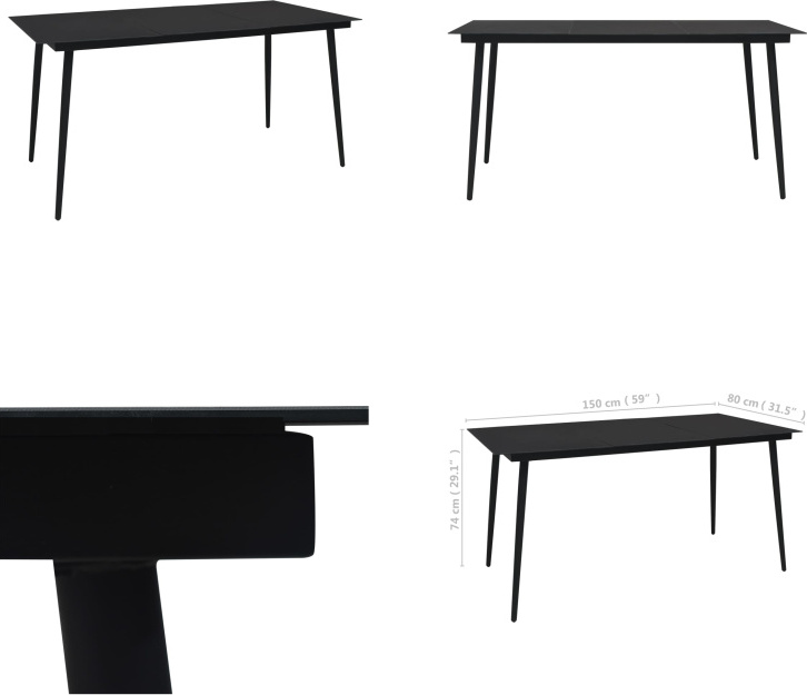 vidaXL Garten Esstisch Schwarz 150x80x74 cm Stahl und Glas - Gartentisch - Gartentische - Outdoor-Tisch - Outdoor-Tische