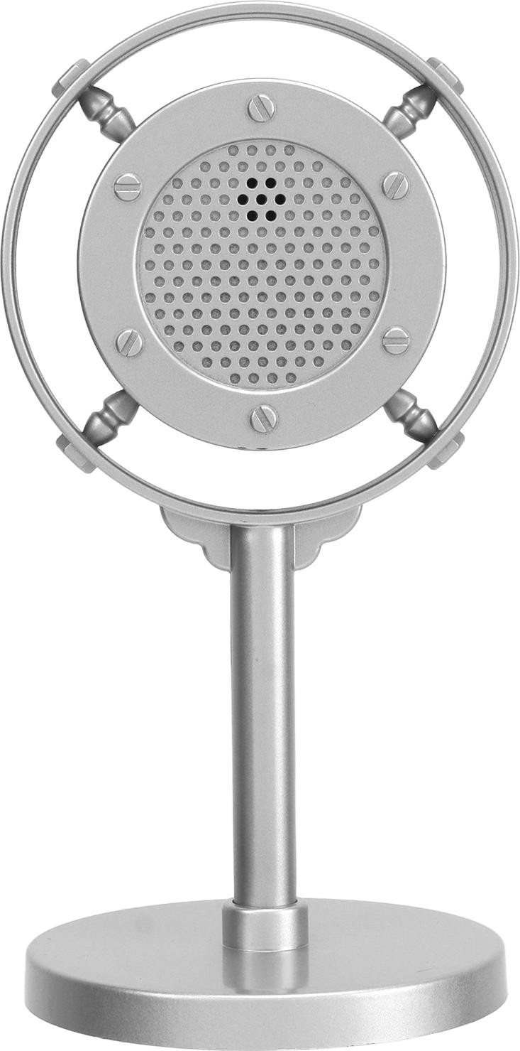 Zilverkleurige vintage retro microfoon decoratief model voor podiumfoto's