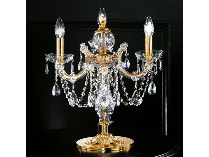 Masiero Kristall Tischlampe Maria Teresa, messing / gold, für Wohn- / Esszimmer, Metall
