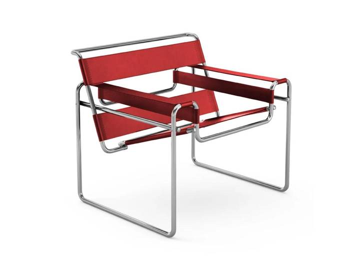 KNOLL fauteuil WASSILY by Marcel Breuer (Rouge - Cuir Spinneybeck et acier)