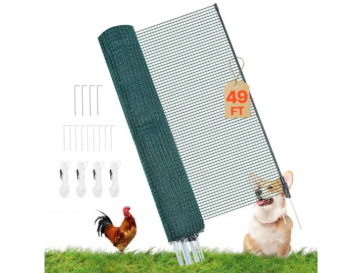 Clôture de délimitation VEVOR 15 x 1\,2 m\, clôture de pâturage en PE\, clôture mobile pour chiens avec piquets à double pointe et cordes de tension\, clôture pour poules\, clôture de jardin\, clôture de camping pour chiens\, poules\, plantes et espaces extérieurs