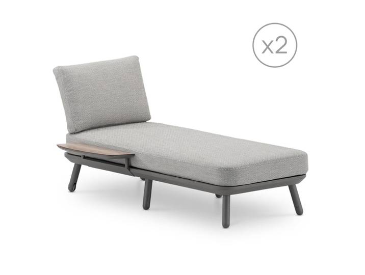 Pack 2 chaises longues et table effet bois taupe et corde beige