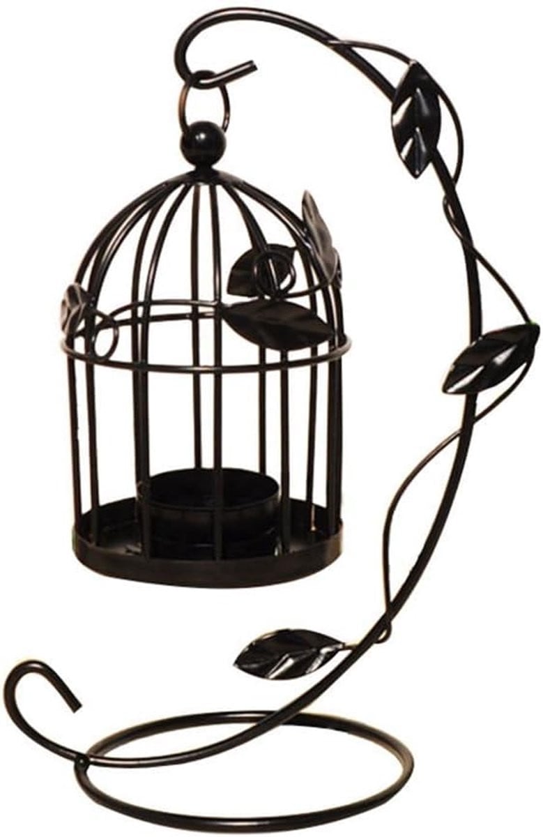 Decoratieve Kaarsenhouder in Vogelkooi Design - Zwart - Hoogte: 22 cm