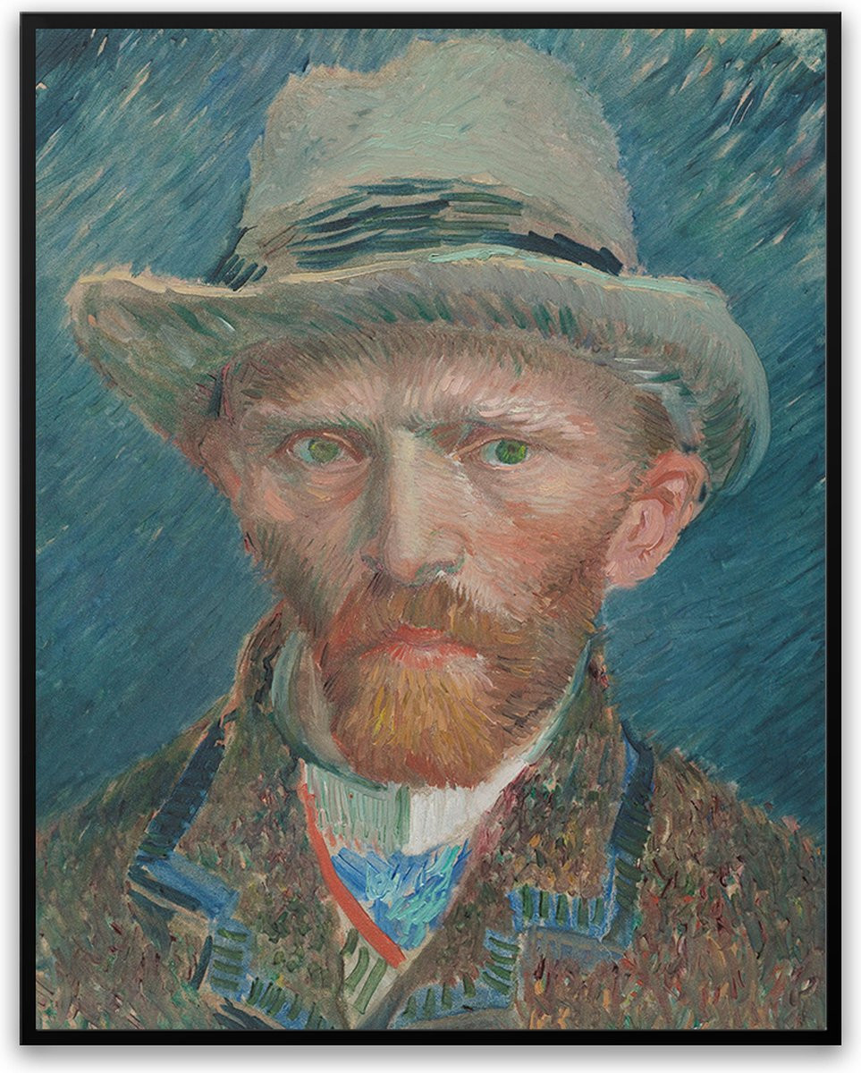 Vincent van Gogh zelfportret Poster met fotolijst en glas, 50 x 70 cm