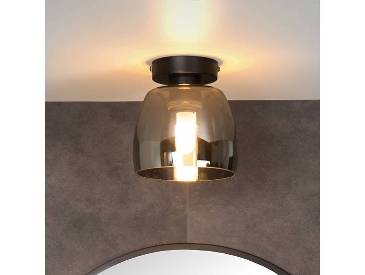 Lucide Deckenlampe Tyler, dimmbar, schwarz, für Badezimmer, Glas, Deckenlampe