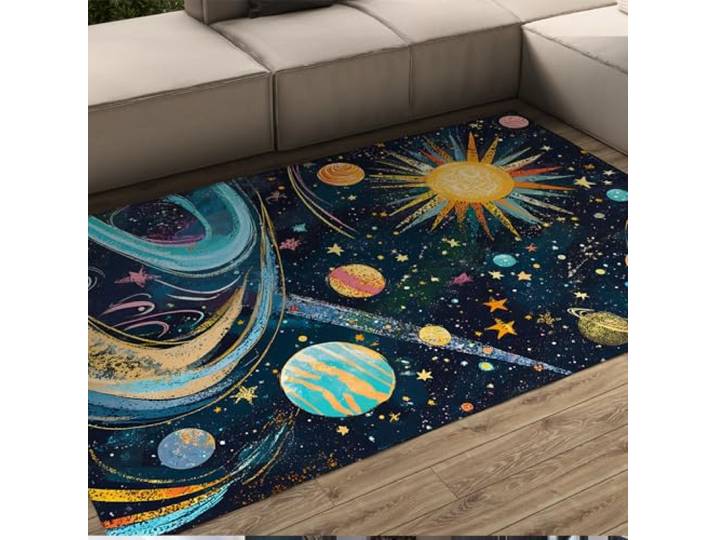 HOBBOY Sky Stars Gebied Tapijt Cartoon Buitenruimte Tapijt Voor Jongens Kamer Speelkamer Kleurrijke Planeet Sterrenhemel Gedrukt Gooien Tapijten Gezellige Vloermat 50 x 80 cm