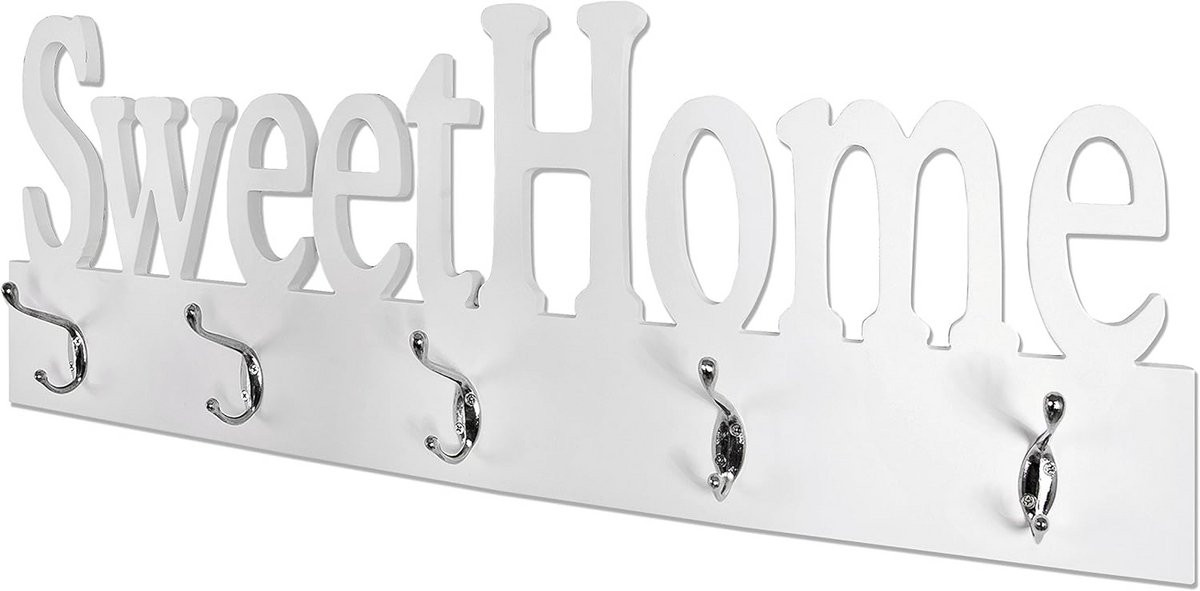 Houten Wandkapstok met Chromen Haken Wit Rechthoekig