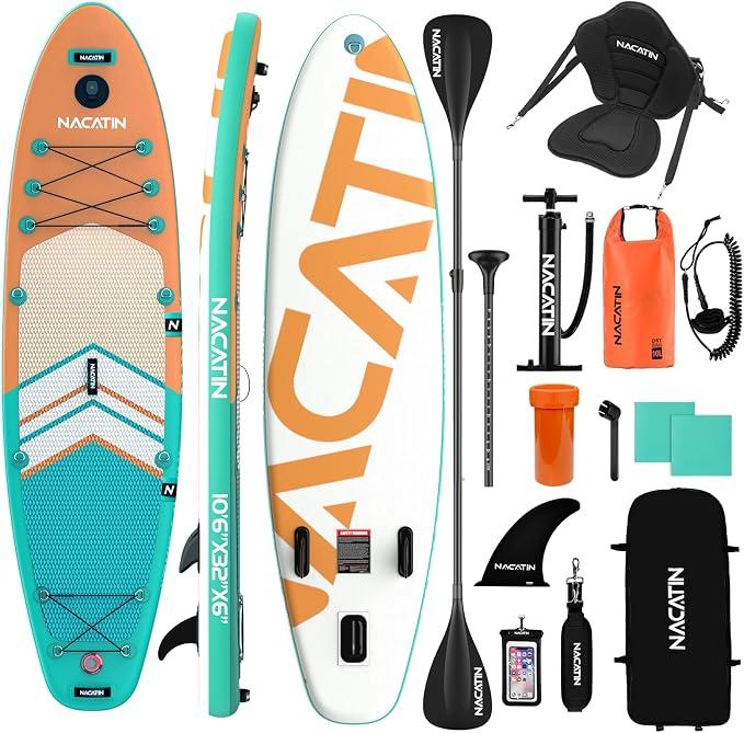 320cm (10ft 6in) aufblasbares SUP Board mit Sitz für Erwachsene, Stand Up Paddling Board mit Doppelpaddel, Kajaksitz, Rucksack, Tragegurt, Trockentasche, Reparaturset, für See, Fluss, Yoga