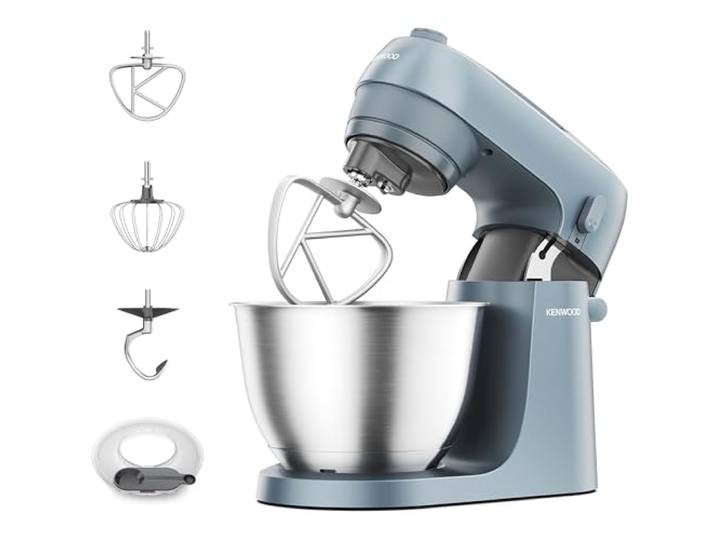 Kenwood Go Küchenmaschine KZM35.000GY, platzsparend, inkl. 4-Liter-Schüssel, K-Haken, Ballonschneebesen, Knethaken, Spritzschutz & Messlöffel, Metallgehäuse mit Tragegriff, 800W, Blau