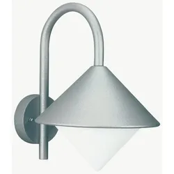 Albert Außenwandleuchte Typ Nr. 0645 mit Bogenarm, IP44, E27 QA55 max. 57W, Alu-Guss / Opalglas, Silber matt ALB-690645