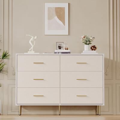 Yun 6 Drawer Dresser, Modern Chest of Drawers with Gold Metal Legs and Handles