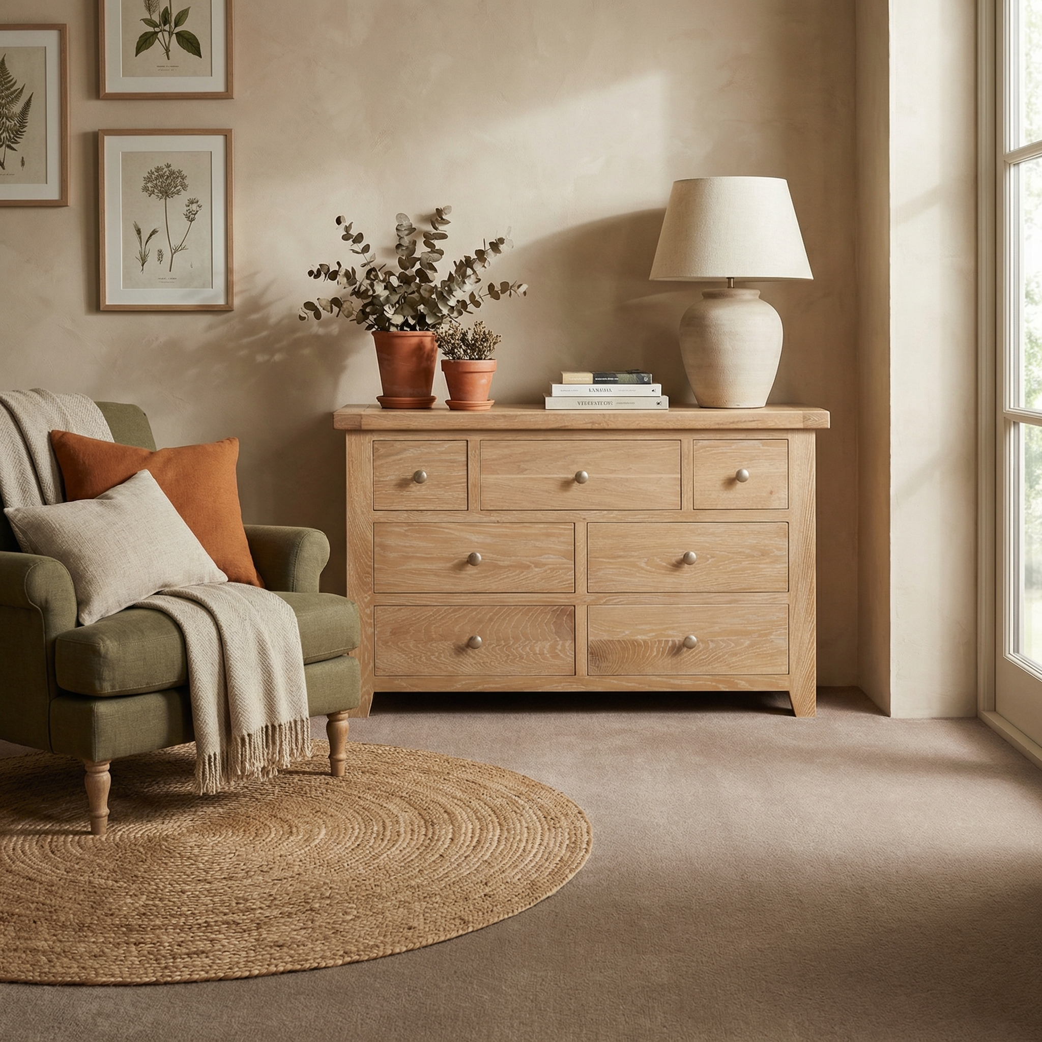 Burford 3 Over 4 Chest of Drawers in Natural Oak