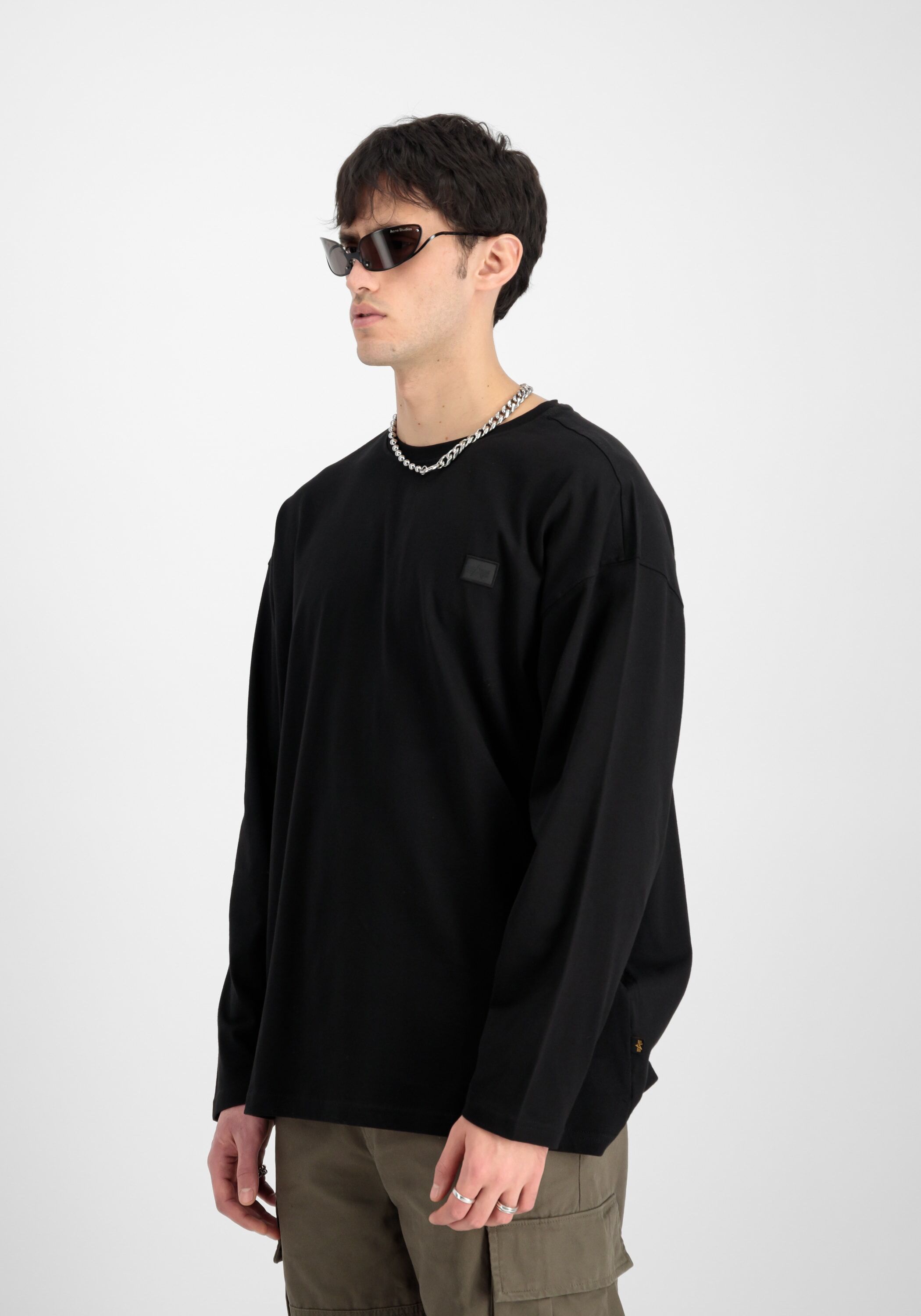 Longsleeve ALPHA INDUSTRIES "Alpha Essentials RL LS", Herren, Gr. L, schwarz, Obermaterial: 100% Baumwolle, Shirts Longsleeve schwarz L
