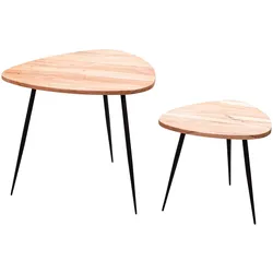 BEISTELLTISCH Set – 2-teilig Akazie Massivholz Metallgestell