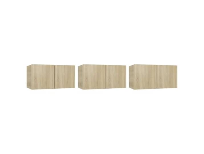 GKHPYURE TV-Möbel, Hängeschränke, 3 Stück, Eiche Sonoma, 60 x 30 x 30 cm Mehrschichtiges Holz, maximale Belastung 60 kg, 2 Fächer für Möbel, Montage erforderlich