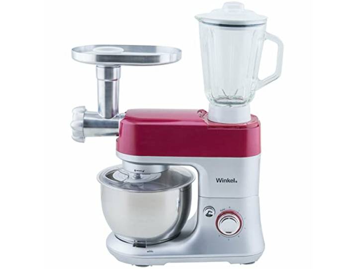 Winkel RX80 Red Küchenmaschine, 4 L Schüssel aus Edelstahl, 650 W Leistung, 6 Geschwindigkeitsstufen, Fleischwolf, Mixbecher-Aufsatz, rot
