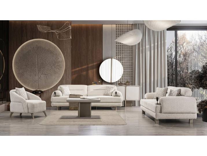 JVmoebel Polstergarnitur Couchgarnitur Moderner Stil Designermodell Beige Wohnzimmer, (3-tlg., 3-tlg)