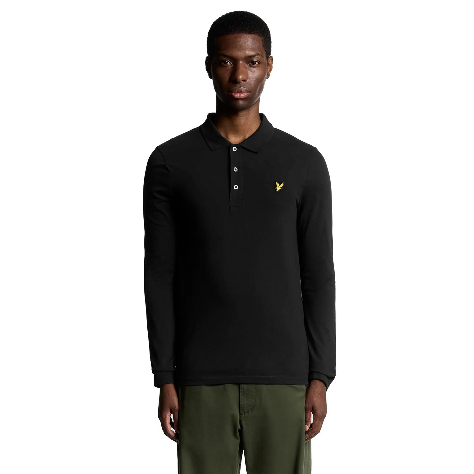 Lyle & Scott - Poloshirt für Herren, Mit Markenzeichen, Langärmlig (Samtschwarz)
