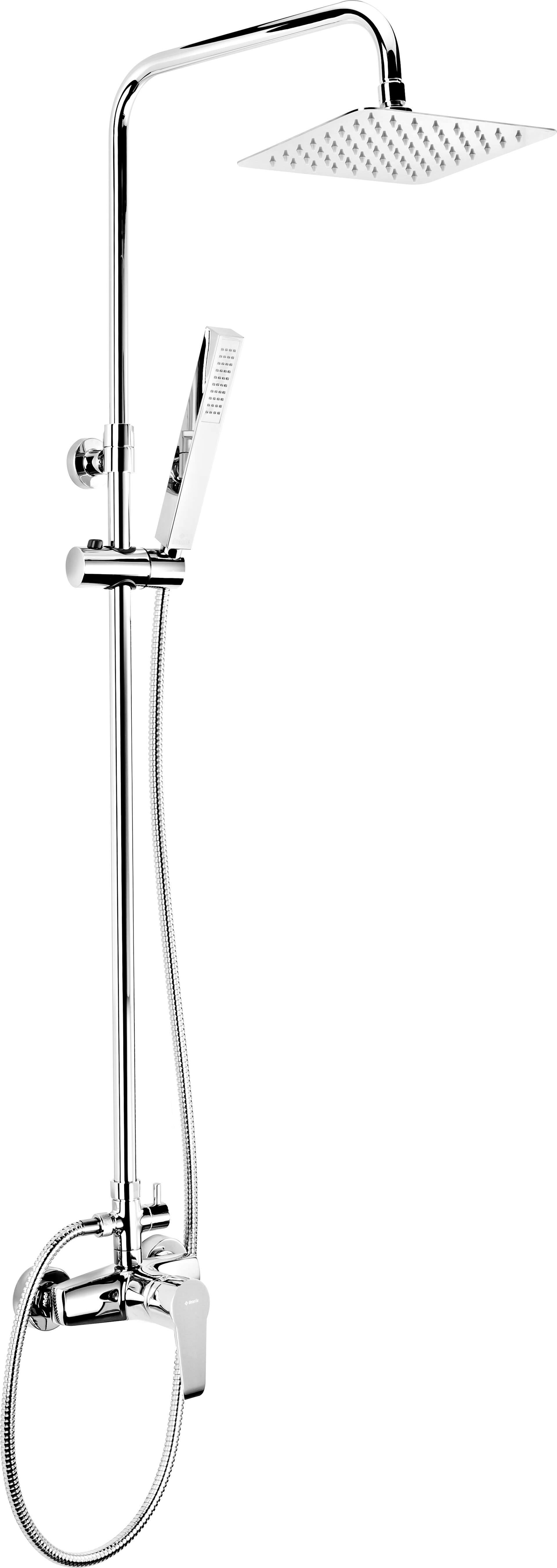 Deante CORIO Duschsystem mit Armatur - Quadratische Regendusche - Anti-Kalk - Verstellbar - Chrom