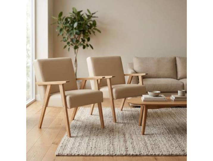 Family Meble 2er-Set Sessel Soler Boston – 2 Retro-Sessel im Vintage-Stil mit Kunstleder-Bezug – Beige · 0