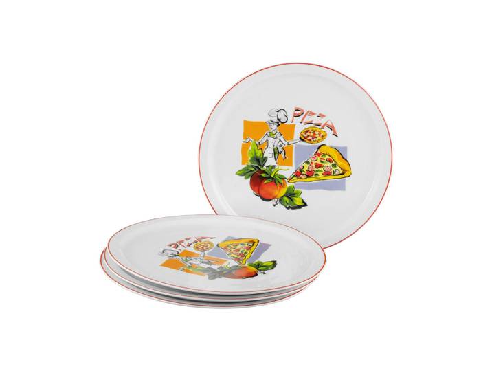Creatable Pizzatellerset Milano Sofia, Mehrfarbig, Keramik, 4-teilig, rund, lebensmittelecht, stapelbar, Geschirr, Teller, Teller-Sets