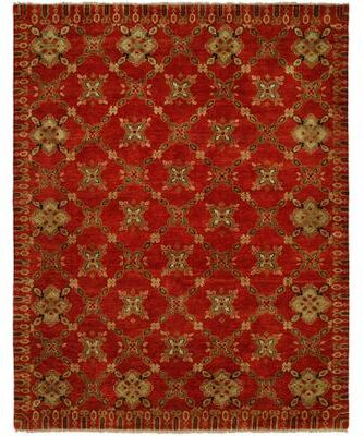 KALATY Transitional Red Hand-Knotted Wool Area Rug