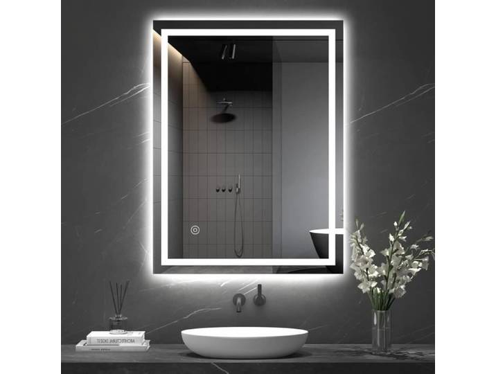 Dripex Miroir de salle de bain avec lumières LED-60X80cm-Miroir Maquillage mural-Anti-Brouillard-Horizontal/Vertical
