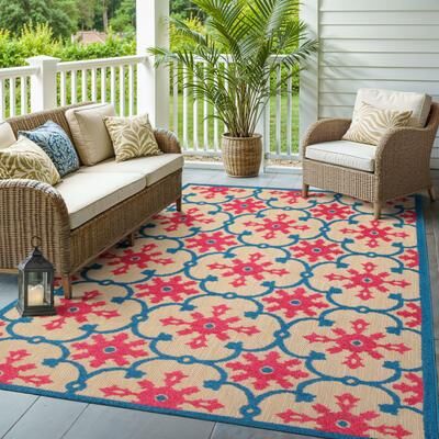 Style Haven Cara Mixed Pile Floral Lattice Indoor-Outdoor Area Rug