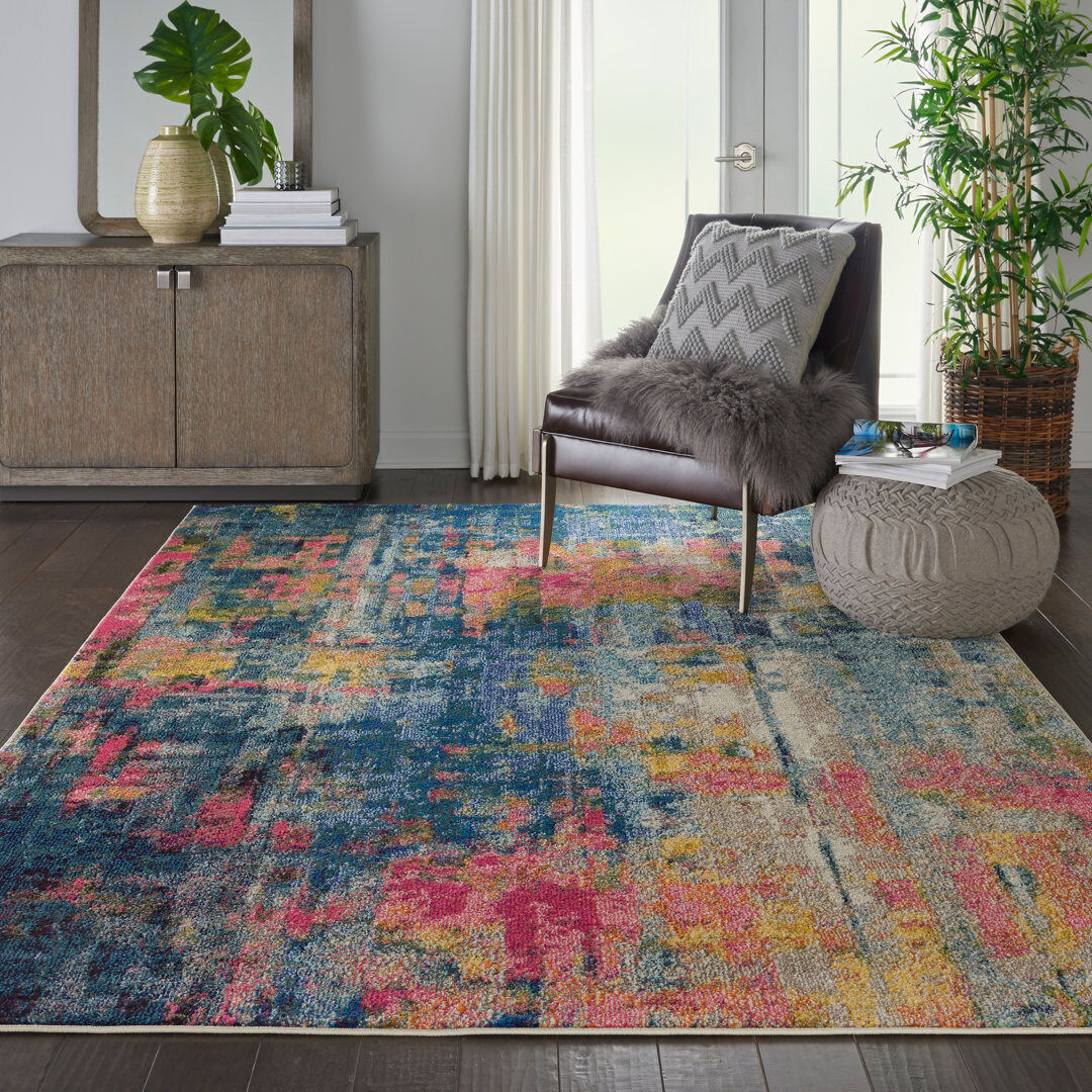 Hashtag Home Ojas Abstract Area Rug Blue/Yellow/Pink/Green Rectangle 201 x 292cm