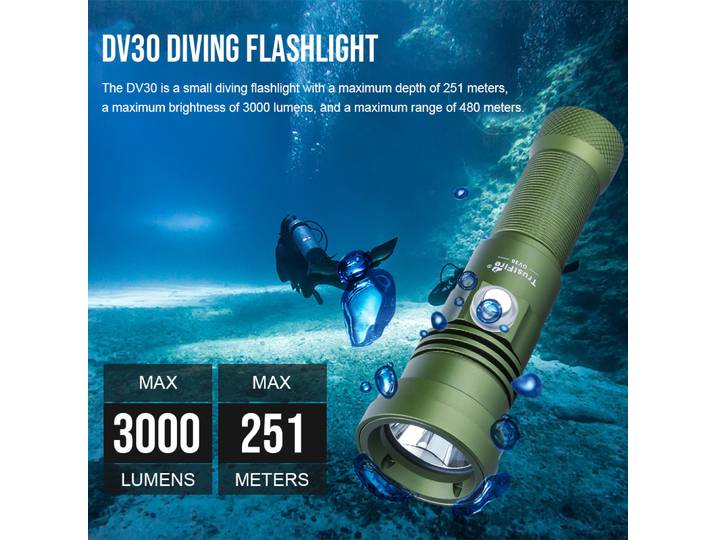 Trustfire DV30 3000lm lampe de poche de plongée 21700 lanterne de plongée IP68 étanche 6500K torche sous-marine mode de gradation à Six vitesses plongée