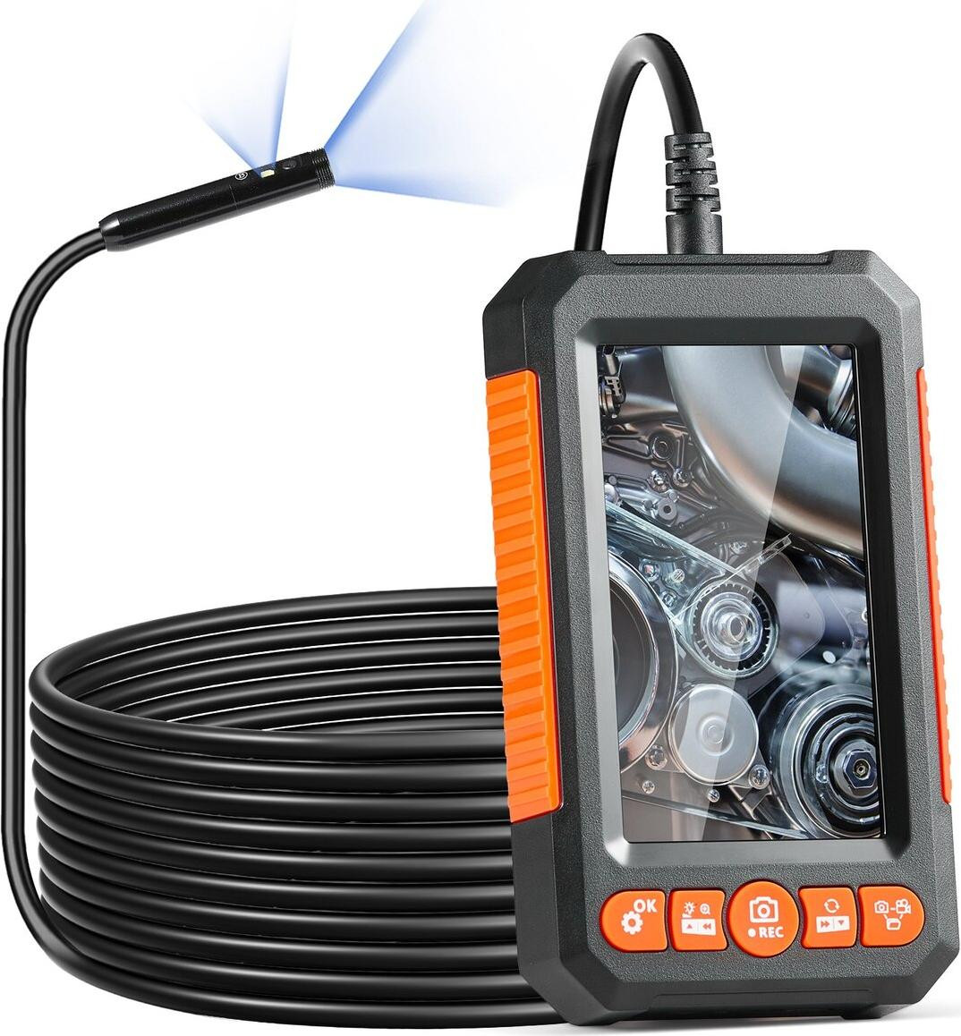 VEVOR Endoscoopcamera met verlichting, dubbele lens en 4,3-inch scherm met 5 meter kabel