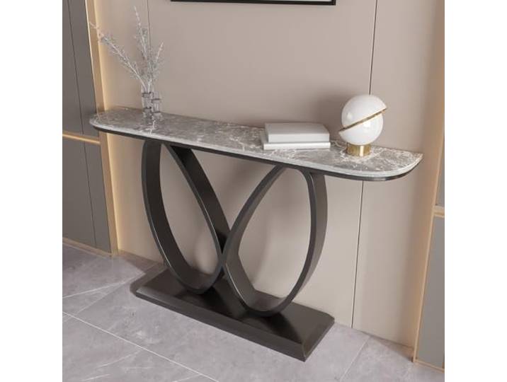 LJWFZBD Schmaler Konsolentisch, Sintersteinplatte, Metallrahmen für Eingang Sintersteinplatte, Kratzfest, Schmaler Flurtisch, Modernes Design, Stabile Konstruktion(Black+Gray,47.2 (120cm))