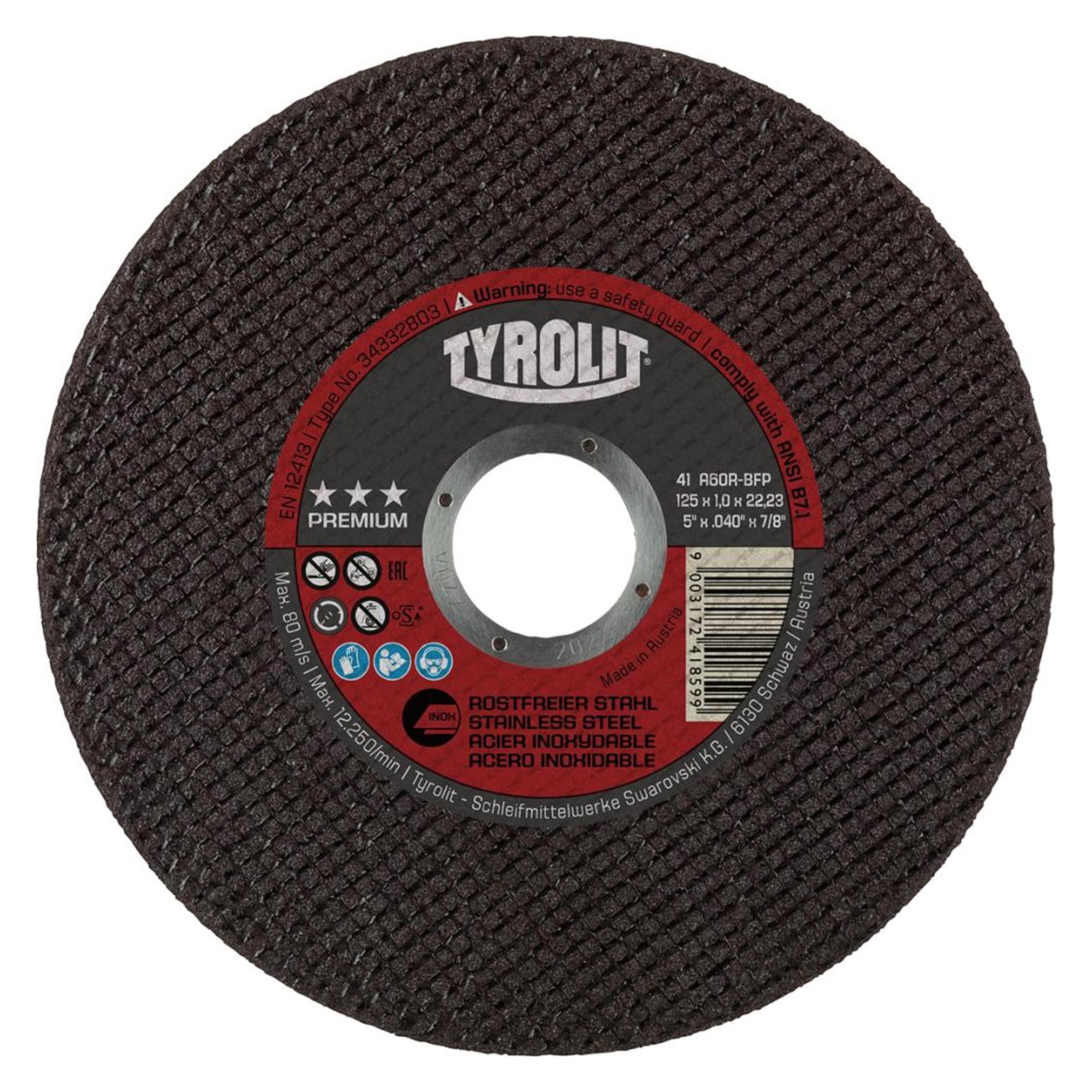 Tyrolit Trennscheibe Premium D125x1mm gerade INOX Bohrung 22,23 mm (34332803)