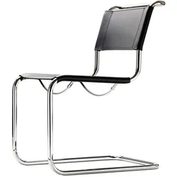 Thonet Freischwinger S33 Sitz und Rücken Kernleder schwarz Gestell verchromt 49x85x66 cm