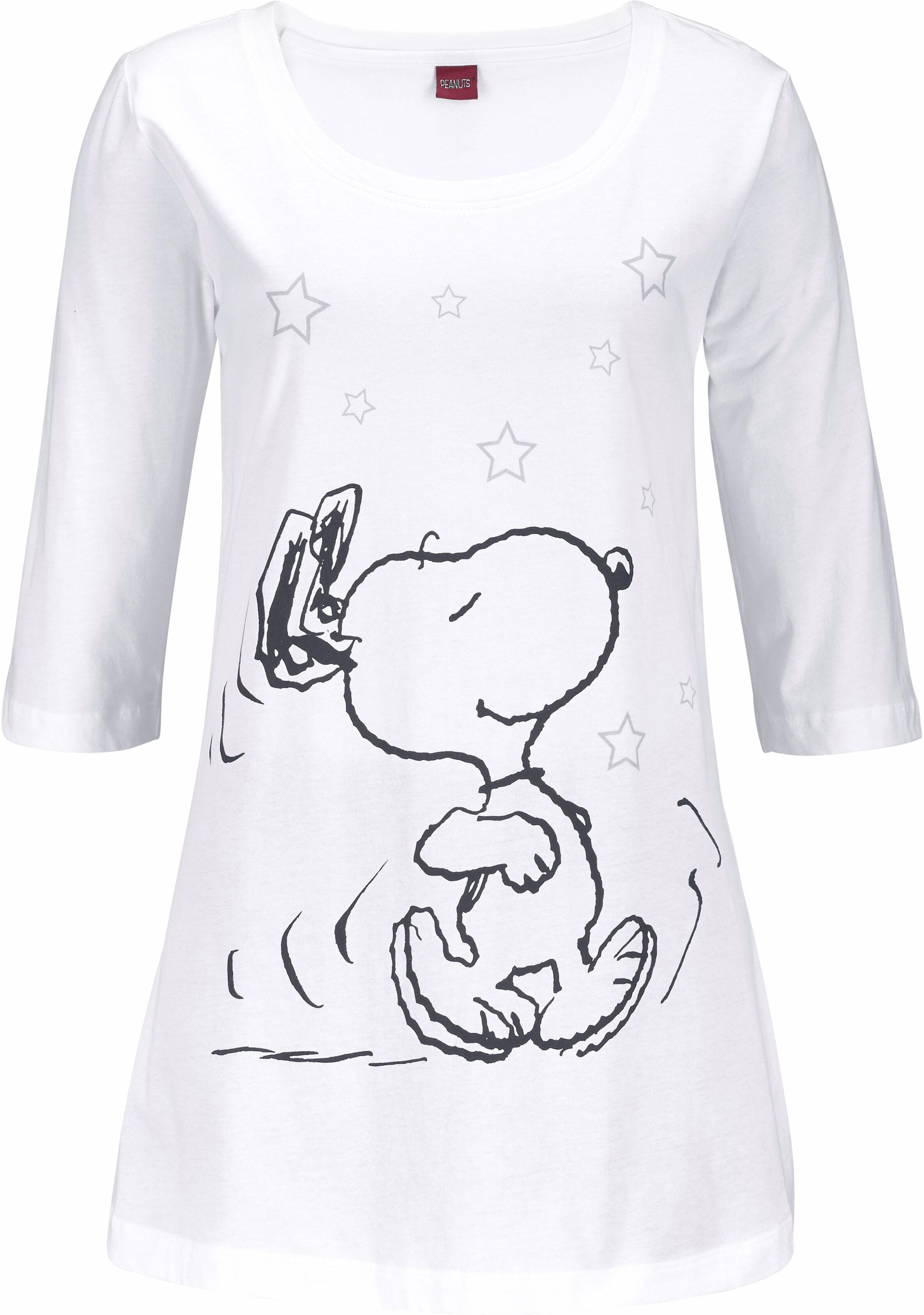Pyjama PEANUTS, Damen, Gr. 52/54, grau (ecru, anthrazit), Single Jersey, Obermaterial: 100% Baumwolle. Unterteil: 95% Baumwolle, 5% Elasthan, Basic, figurumspielend lang, Rundhals, eingesetzt, Homewear-Sets Pyjama, mit Leggings und legerem Shirt mit Snoop