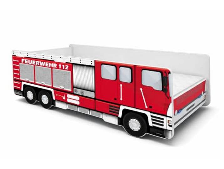 ACMA Kinderbett Feuerwehr Auto Juniorbett 160x80 cm mit Matratze und Lattenrost, Autobett für Kinder mit Rausfallschutz